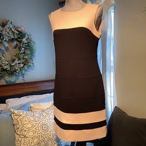Tommy Hilfiger Black and Blush Pink Colorblock Midi Dress